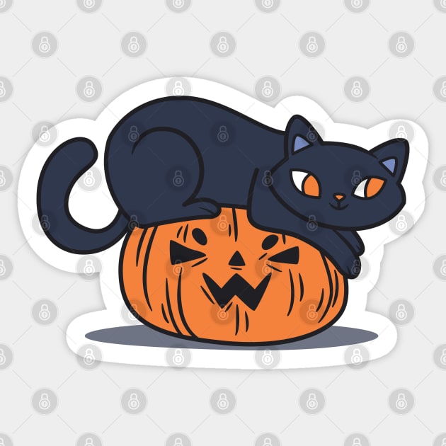 Black Cat on Pumpkin Sticker by JS Arts